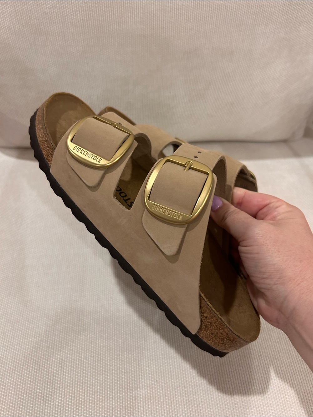 New Birkenstock Arizona Big Buckle Nubuck Sandals Sandcastle - Picture 5 of 6